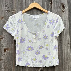 Abound Cream and Lavender Floral Short Sleeve Tee